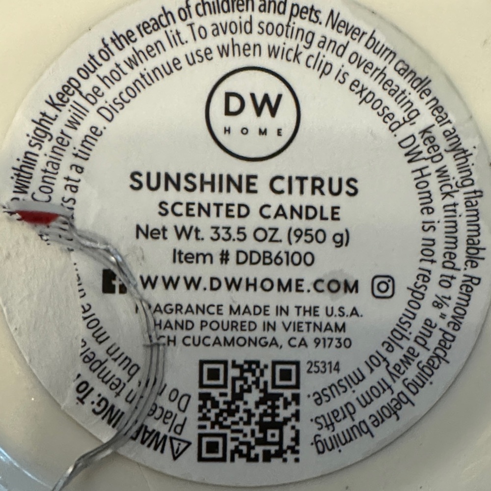 DW Home Sunshine Citrus Scented Candle - White